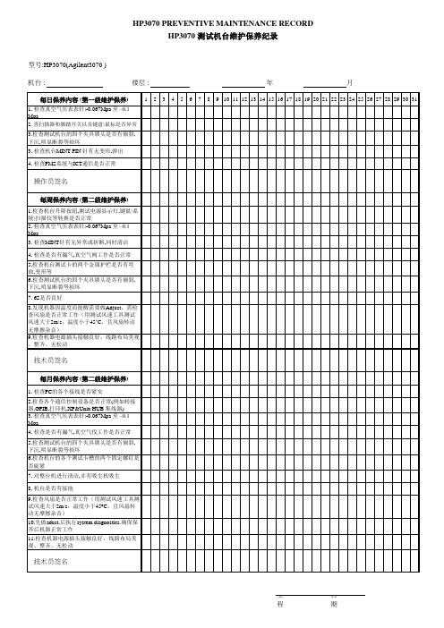 HP3070 测试机台维护保养纪录