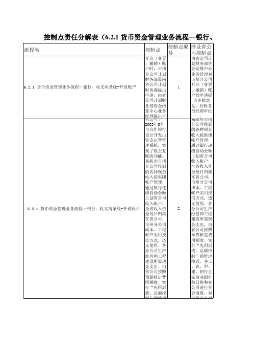 控制点责任分解表-6.2.1货币资金管理业务流程-银行收支两条线