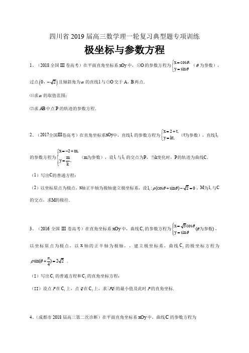 四川省2019届高三数学理一轮复习典型题专项训练：极坐标与参数方程