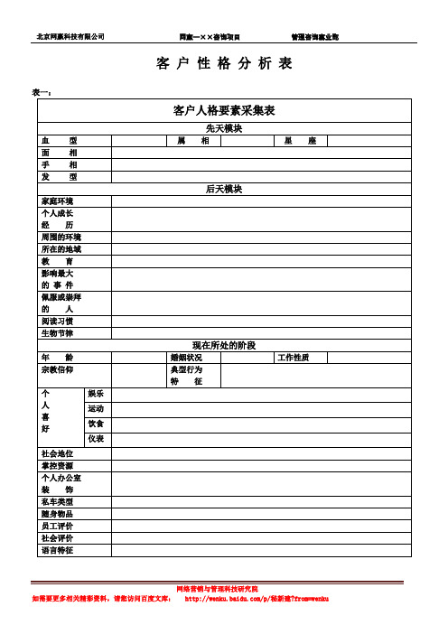 客户性格分析表模板