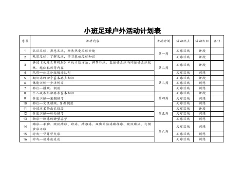 小班足球户外活动计划表