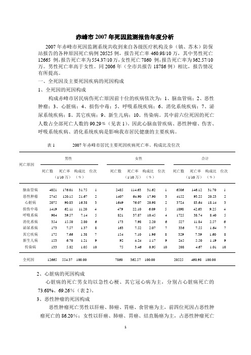 赤峰市2007年死因监测报告年度分析