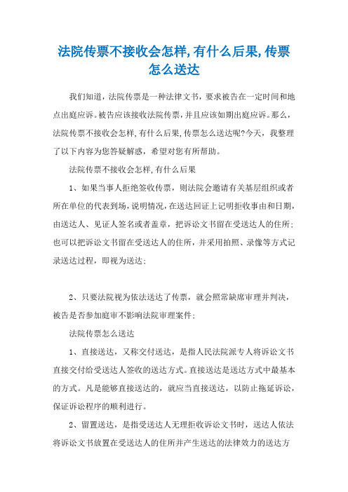 法院传票不接收会怎样,有什么后果,传票怎么送达