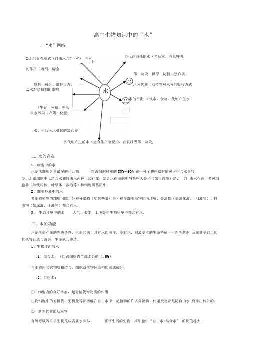 高中生物知识中的“水”(知识+练习+答案)