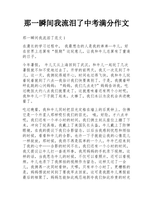 那一瞬间我流泪了中考满分作文