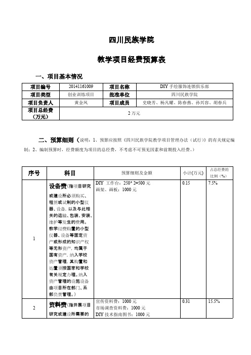 项目经费预算表