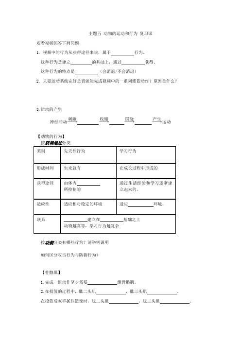 动物的运动和行为 复习课