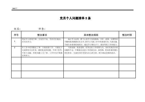 党员个人问题清单5条