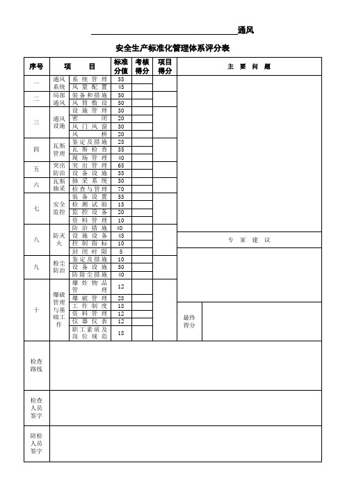 安全生产标准化管理体系评分表(通风)