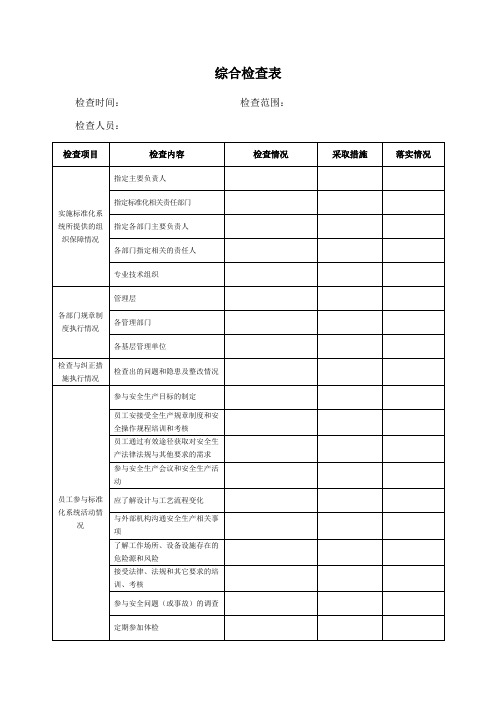 综合检查表参考模板范本