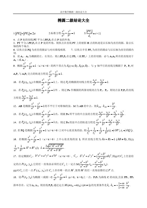 高中数学椭圆二级结论大全