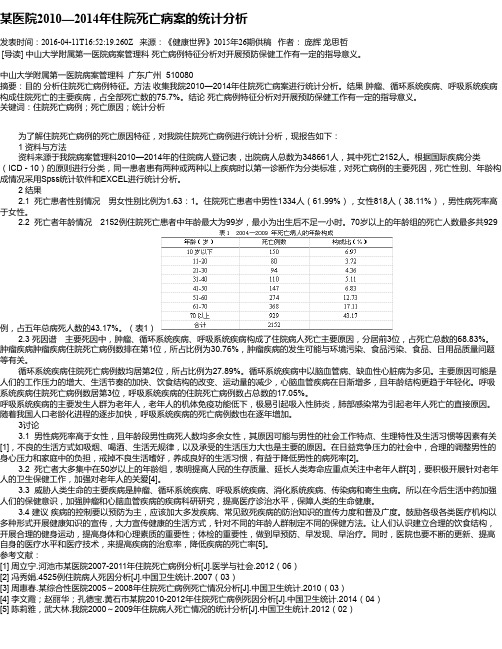 某医院2010—2014年住院死亡病案的统计分析