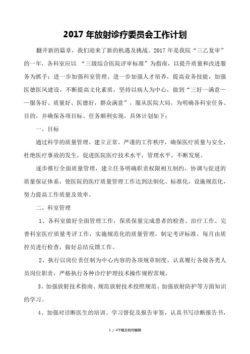 放射诊疗委员会工作计划