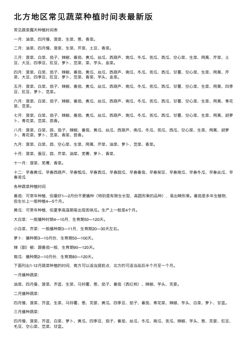 北方地区常见蔬菜种植时间表最新版