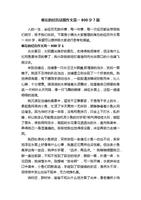 难忘的经历话题作文高一800字7篇