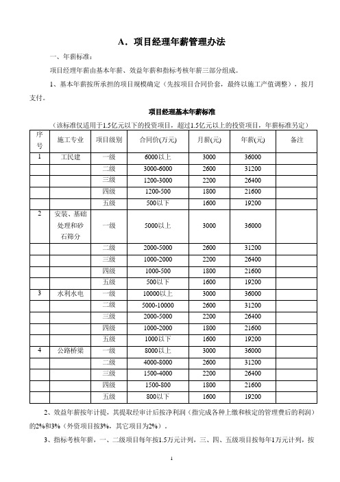 项目经理年薪、项目级别及岗位设定