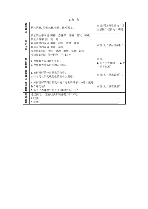 部编版小学语文六年级下册8《匆匆》预习作业试题及答案