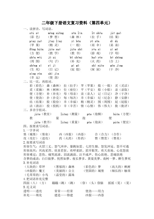 人教版2019-2020年二年级语文下册 第四单元复习资料