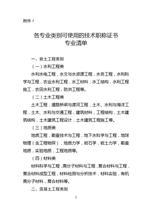 1.各专业类别可使用的技术职称证书专业清单