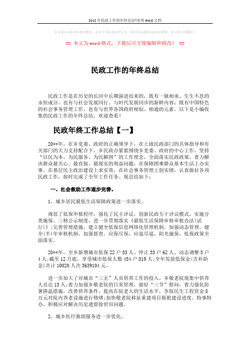 2018年民政工作的年终总结-实用word文档 (8页)