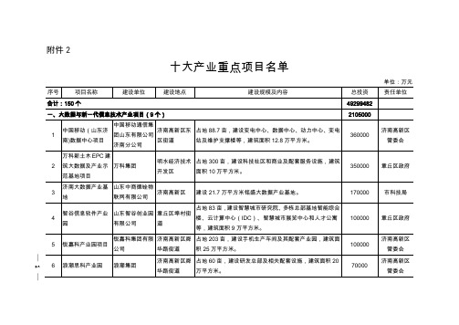 十大产业重点项目名单