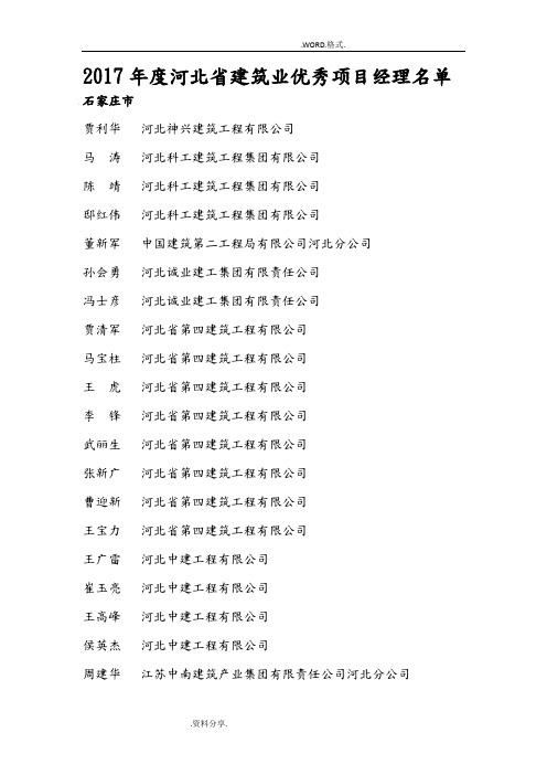 2018度河北建筑业优秀项目经理名单