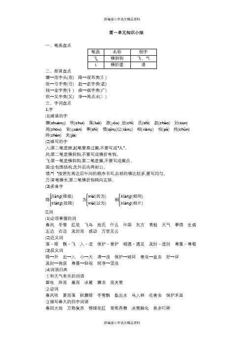 部编版语文一年级下册单元知识小结(全册)