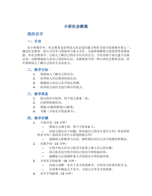 小班社会教案我的名字