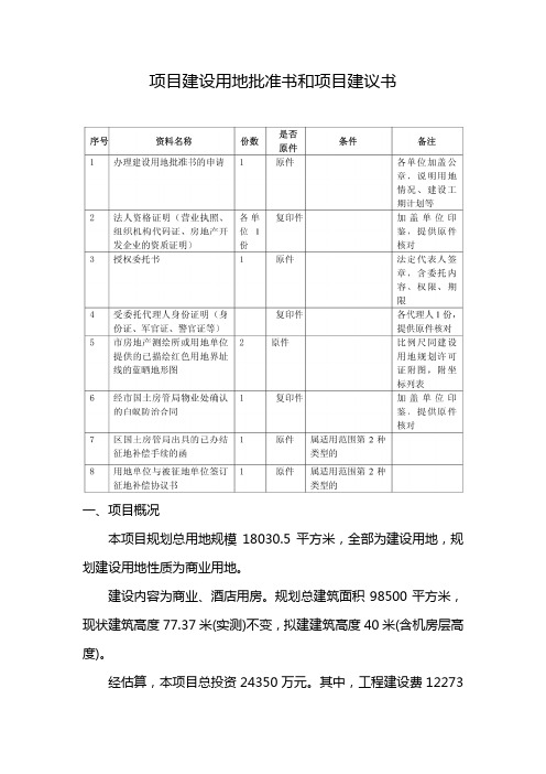 项目建设用地批准书和项目建议书