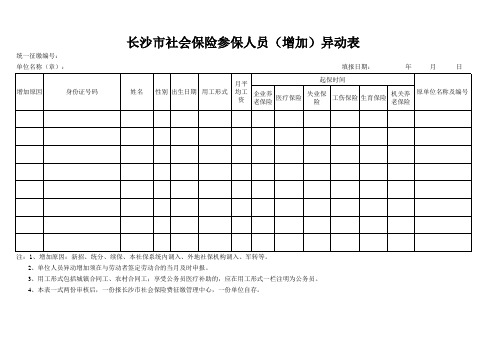 长沙市社会保险参保人员异动表(增加)