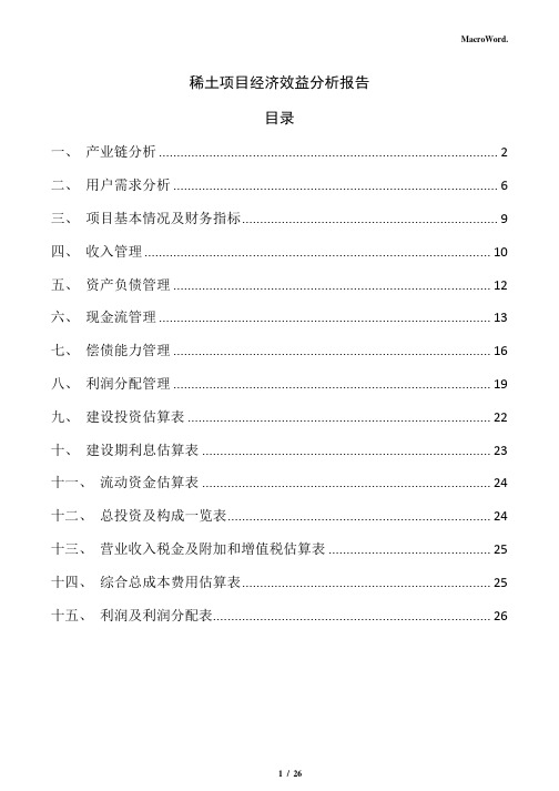 稀土项目经济效益分析报告(参考范文)