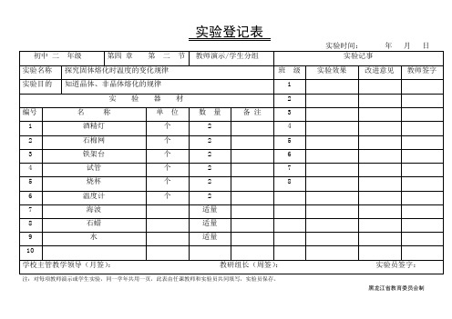 初中物理实验表格