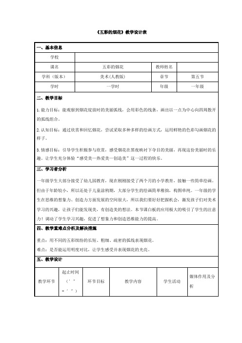 小学美术_五彩的烟花教学设计学情分析教材分析课后反思