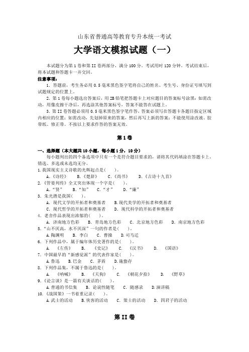 山东省专升本《大学语文》模拟试题(1)