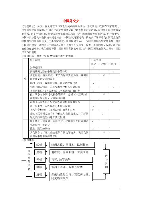 安徽省太和县北城中心校中考历史专题复习 中国外交史学案 新人教版