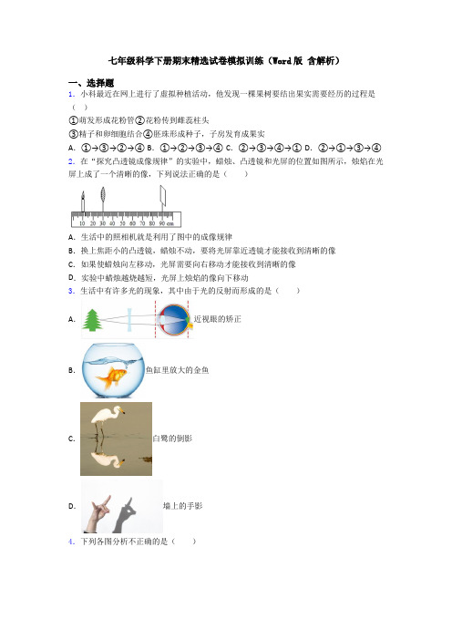 七年级科学下册期末精选试卷模拟训练(Word版 含解析)