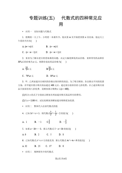 冀教版七年级数学上册第三章 专题训练 代数式的四种常见类型