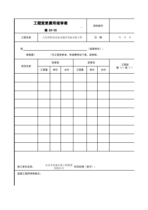 工程变更费用报审表