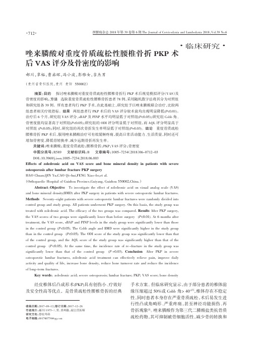 唑来膦酸对重度骨质疏松性腰椎骨折PKP术后VAS评分及骨密度的影响