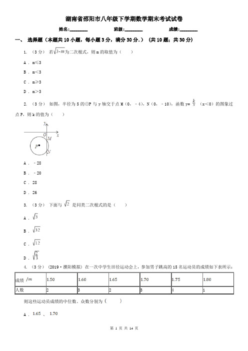 湖南省邵阳市八年级下学期数学期末考试试卷