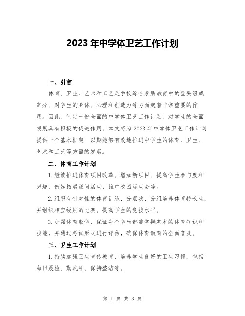 2023年中学体卫艺工作计划