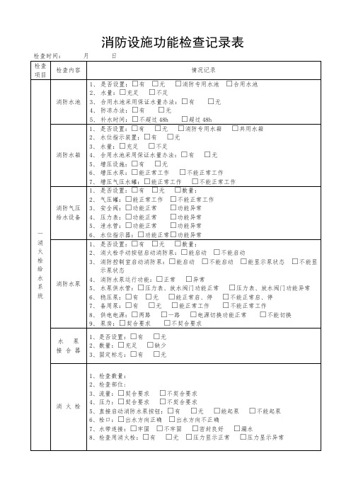 消防设备设施日常检查表格