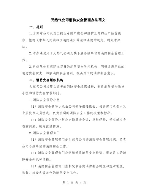 天然气公司消防安全管理办法范文