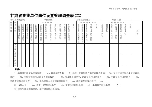 甘肃省事业单位岗位设置管理调查表二