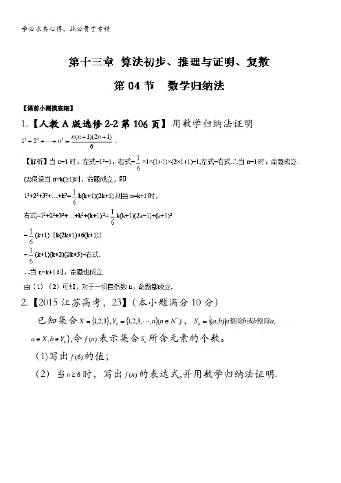 2017年高考数学(理)一轮复习讲练测 专题13.4 数学归纳法(讲) 含解析