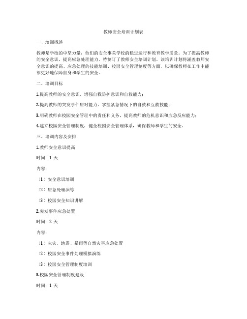 教师安全培训计划表