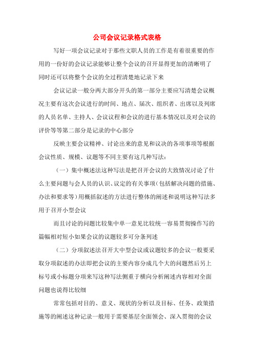 公司会议记录格式表格