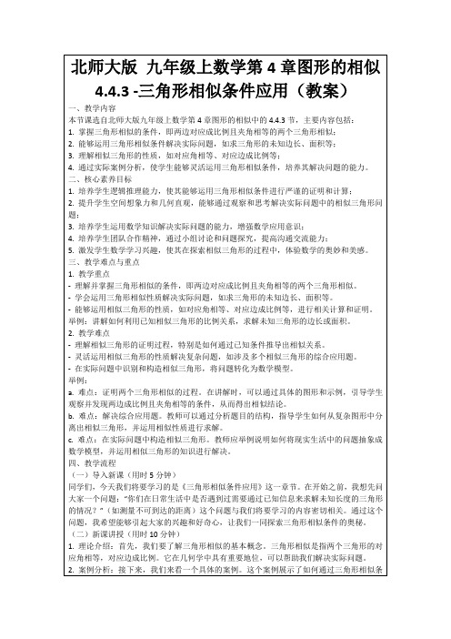 北师大版九年级上数学第4章图形的相似4.4.3-三角形相似条件应用(教案)