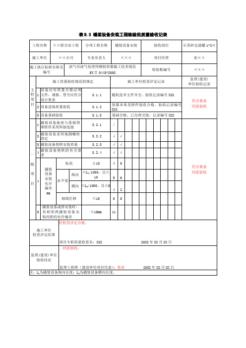 表B.3橇装设备安装工程检验批质量验收记录