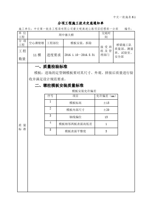 空心薄壁墩技术交底 - 模板